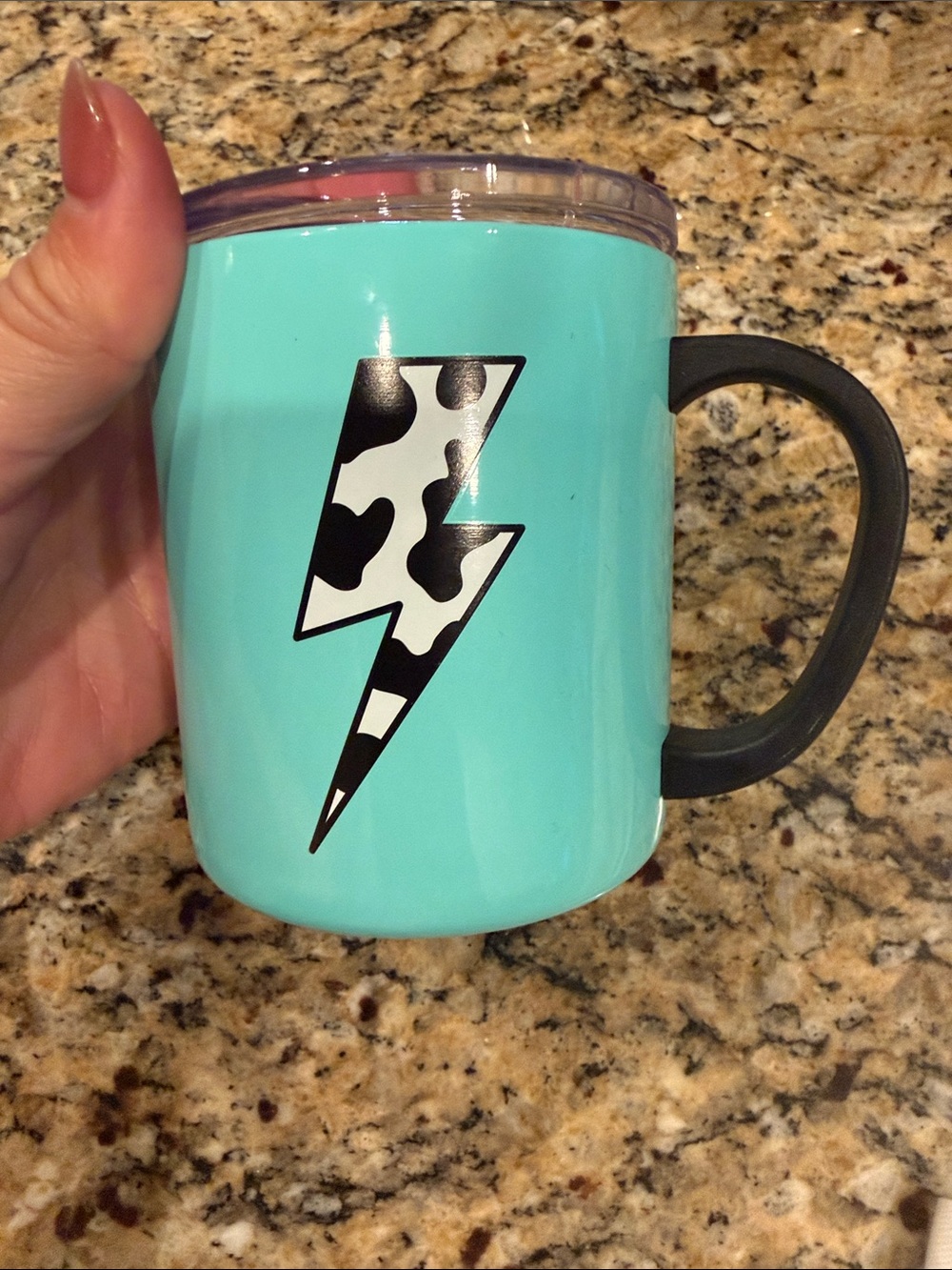 Palmetto moon Turquoise cow print Lightning Bolt stainless Travel Mug